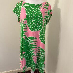 Lilly Pulitzer Loren Pineapple Shift Dress Short Sleeve Pink Green Cotton XL